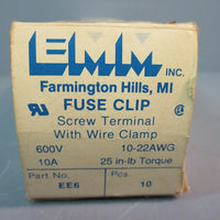 EMM Fuse Clip Screw Terminal w/Wire Clamp EE6 600V 10A LOT OF 8