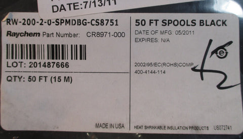 Lot of 50ft of Raychem RW20020SP Black 2:1 Heat Shrink Tube New