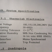 Thermolab Evolved Gas Analyser for Thermal Analysis Mass Spectrometry VG Gas