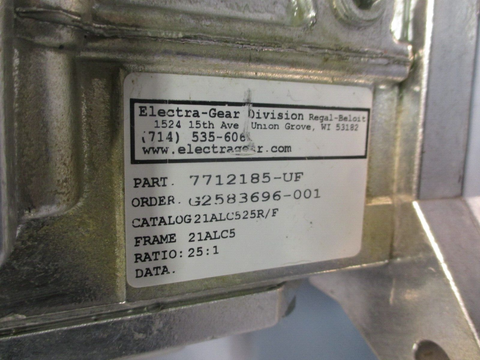 ElectraGear Gearbox Frame 21ALC5, Ratio 25:1 21ALC525R/F Model: 7712185UF