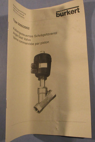 Burkert 2000 Pneumatic Valve 001422 Pilot 2.710bar Pmed 16bar 2Way Solenoid