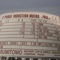 SUMITOMO GEAR REDUCER HP 1/2, 230/460VAC, 146 RPM RATION 12:1 RNYMS051220YA12