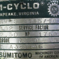 SM-Cyclo HV S 3145/10 Gear Reducer Box 102:1 Ratio 2.5 HP & 1750 RPM Input Used