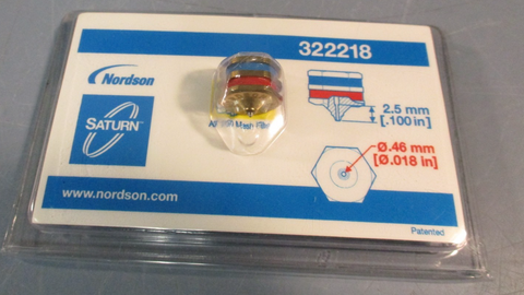 NORDSON SATURN 322218 GLUE NOZZLE ASSEMBLY BRASS 100 MESH 0.018" x 0.100