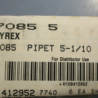 Corning Pyrex 70855 Glass Pipette 51/10 ML 135/8" Length Box of 6