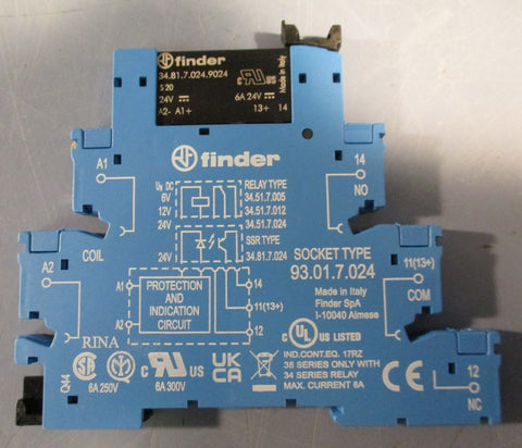 Finder 34.81.7.024.9024 Relay w/ Mount Socket 24VDC (Lot of 4)
