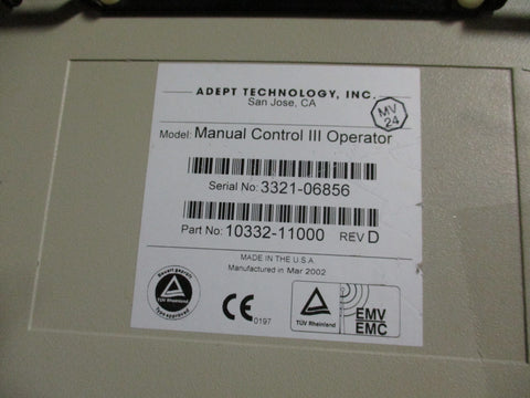 ADEPT TECHNOLOGY MODEL: MANUAL CONTROL III OPERATOR P/N 103321100 REV D