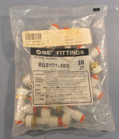 SMC KQ2Y0736S Male Run Tee Fittings 1/4" P2C to 3/8" NPT Bag of 10 Sealed