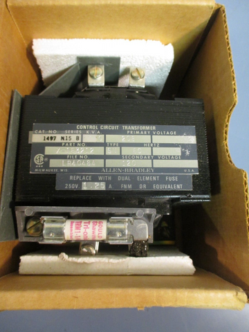 ALLEN BRADLEY CONTROL CIRCUIT TRANSFORMER 208V 60HZ 120V 60HZ SER. B 1497-N15