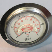 Lenz AFC154RL Pressure Gauge 3.5" Face 015 PSI 1/2" Threaded Connection Used