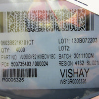 Vishay Vitramon VJ0603Y821KXBCW1BC Ceramic Capacitor 820pF, 0603, 100V, 9957 pcs