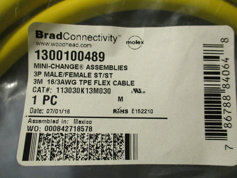 Molex 1300100489 Brad Connectivity Cordset 113030K13M030 3M Long