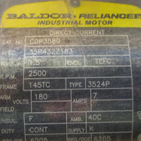 Baldor Reliance 35P432Z183 1.5 HP DC Industrial Motor CDP3580 2500RPM 7/8" Shaft