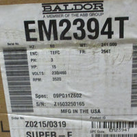 Baldor EM2394T Super E Motor 15 HP, 3520 RPM, 254T Frame, 230/460 Volt