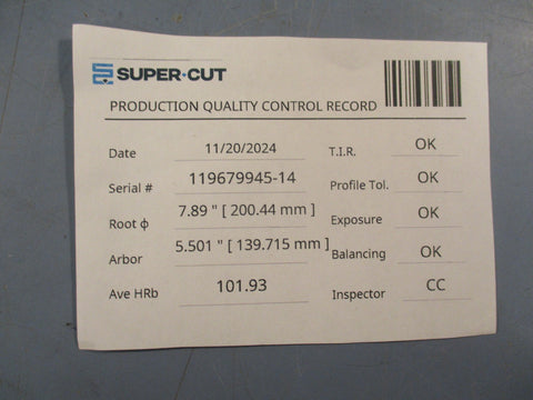 Super Cut 66260206399 Grinding Wheel Max 7600 RPM Test Dia 1160 5-1/2" ID 8" OD