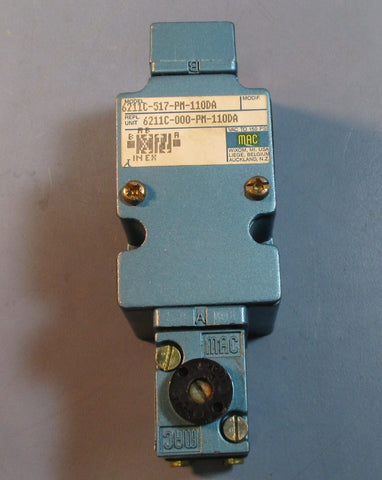 MAC Valve Inc. 6211C-517-PM-110DA Solenoid Valve w/ PMC-110DABE Attached Used