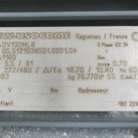 Sew Eurodrive DV132ML6 5.5 kW 7.38 HP Motor 3 Phase, 277/460 Volts 1160 RPM