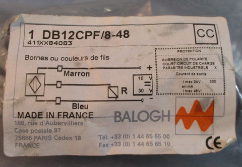 Balogh DB12CPF/848 DB12CPF 411XXB4083 Proximity Sensor Nos