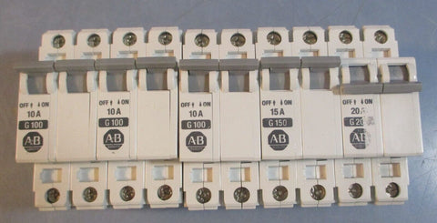 Allen Bradley 1492-CB1 Ser B Circuit Breaker Single Pole (Mixed Amp Lot of 8)