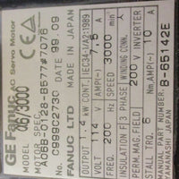 Fanuc a6/3000 AC Servo Motor A06B0128B577#7076 1.4 kW, 114 V Motor NWOB