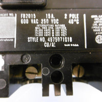 WESTINGHOUSE CIRCUIT BREAKER FB2015 4975D71G18 2 POLE 15 AMP 600 VAC  Used