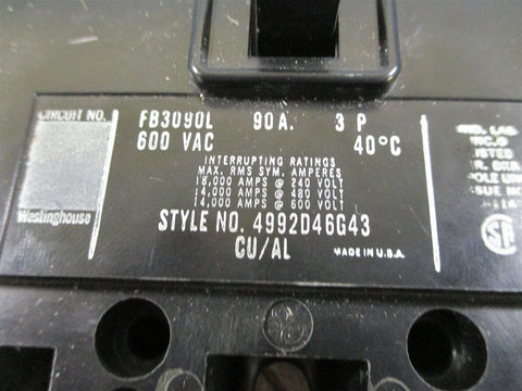 Westinghouse FB3090L Circuit Breaker  Used