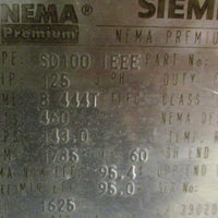 Siemens 1LE24214EB112AAB Motor 125 HP, 460 V, 1785 RPM, B 444T Frame, SD100 IEEE