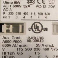 Allen Bradley 100C09UD10 Ser A Contactor 110V50/120V60HZ 3 Pole