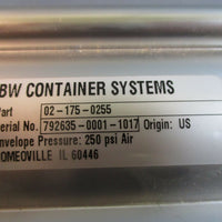BW Container Systems Pneumatic Cylinder 021750255 250PSI Used