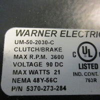 Warner Electric 5370-273-284 Clutch Brake UM-50-2030-C 3600RPM 21W 90V DC
