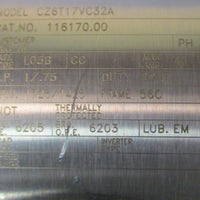 Leeson CZ6T17VC32A Electric Motor 116170.00 3PH 1/.75HP 1725/1425RPM 5/8" Shaft