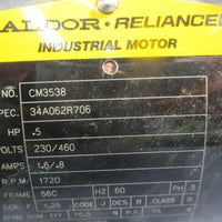 Baldor CM3538 Industrial Motor 0.5HP 1720RPM 230/460V 3PH 5/8" Shaft Dia NOS