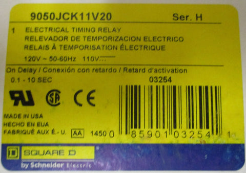 Schneider Electric Square D 9050JCK11V20 Electrical Timing Relay 120VAC 110VDC