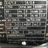 Baldor Reliance IDM3587T Inverter Drive Motor 3 PH 2 HP 1750 RPM 7/8" Shaft Dia