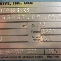 SewEurodrive KA57TDT90S6KS Gearmotor DFT90S6KS 90.26:1 Ratio 11/2" Bore NOS