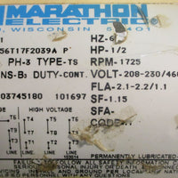 Marathon Electric G561 AC Motor 4VL56T17F2039A 3PH 1/2HP 1725RPM 5/8" Shaft Dia