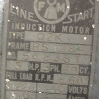 Fairbanks Morse Type QZK Induction Motor 3HP 720RPM 220/440V 11/4" Shaft Dia