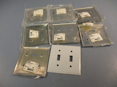 Lot of (8) Hubbell SS2 2-Gang 2-Toggle Switch Stainless Steel Wall Plate Cover