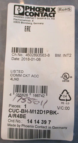 Phoenix Contact 1414397 Control Cabinet Feed Through CUCBHM12D1PBKA/R4BE