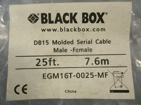 Black Box EGM16T-0025-MF DB15 Molded Serial Cable Male/Female 25ft Length