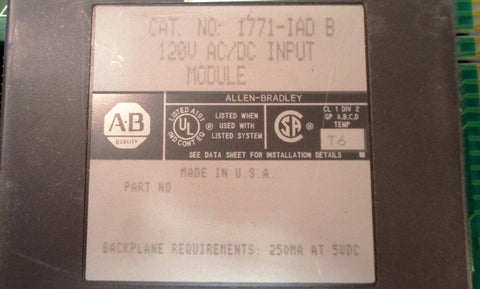 Allen Bradley 1771IAD B 120V AC/DC Input Module Used