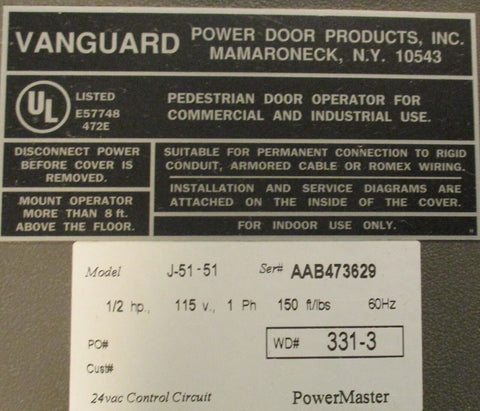 Vanguard Power Control Circuit With A.O Smith Ac Motor C48C31A22 1725Rpm