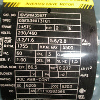 BALDOR INVERTER DRIVE MOTOR FR:145TC HP:2 RPM:1755, 3 Phase  IDVSNM3587T