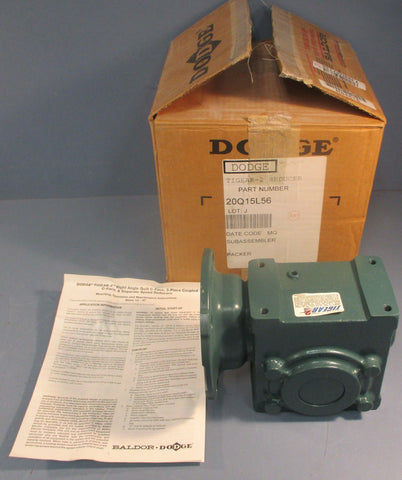 Dodge 20Q15L56 Gear Reducer 15:1 Ratio 1.69 Max Input HP 1" Shaft Dia NOS