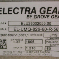 Electra Gear ELU26002055.00 Gearbox EL-UMQ-826-60-R-56 60:1 Ratio 1-1/4" Shaft D