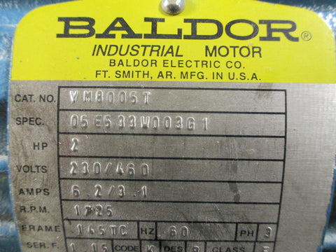 Baldor VM8005T 2Hp 1725Rpm 3Ph Industiral Electric Motor  Used
