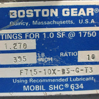 Boston Gear F715-10X-B5-G-T3 Worm Gear Speed Reducer 10:1 3/4" Shaft Dia