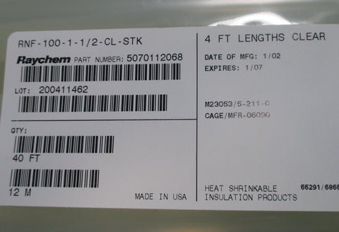 Raychem RNF10011/2CLSTK Heat Shrink Tube 200ft in 4ft Sections