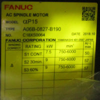 Fanuc A06B0827B190 AC Spindle Motor AP15 MZ Sensor 7.5 / 9kW 7506000RPM New