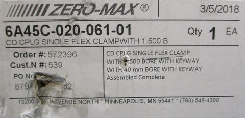 Zero Max 6A45C02006101 CD Coupling Single Flex Clamp 11/2" Bore 41/2" OD